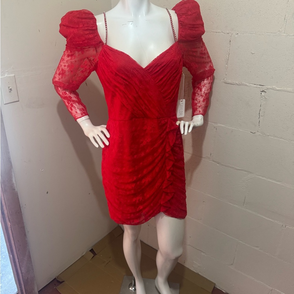 SAYLOR Vibrant Red Long Sleeve Dress